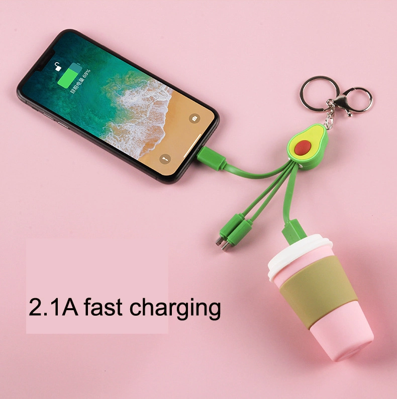 Custom PVC 3D Avocado Fruit Charging Cable Brand Logo USB Cable with Mobile Phone Micro Type C Mini Lighting Connector