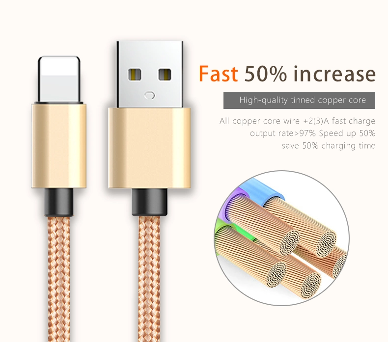 Zinc Alloy Nylon Weave Fast Charging Lightning USB Data Cable for Apple iPhone Handphone